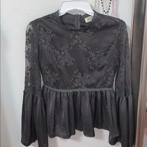Gray/black blouse long sleeve shirt
